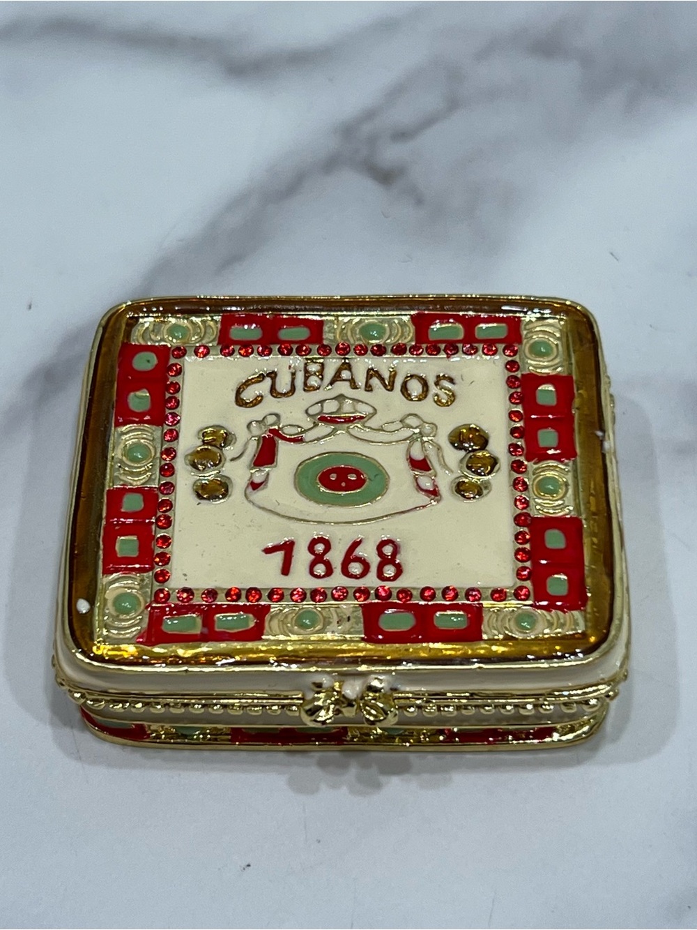 Objet D’Art Enamel Jeweled Hinged Cubanos Cigar Box Havana Stogies Trinket Box